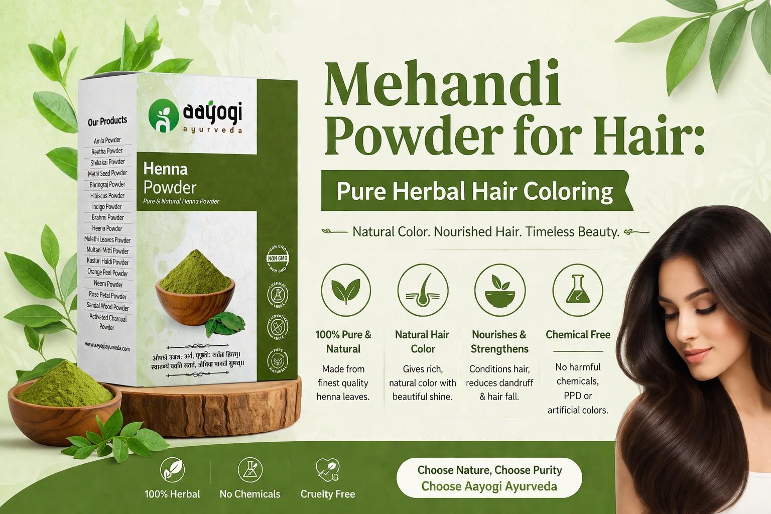 मेहंदी पाउडर बालों के लिए: शुद्ध हर्बल हेयर कलरिंग