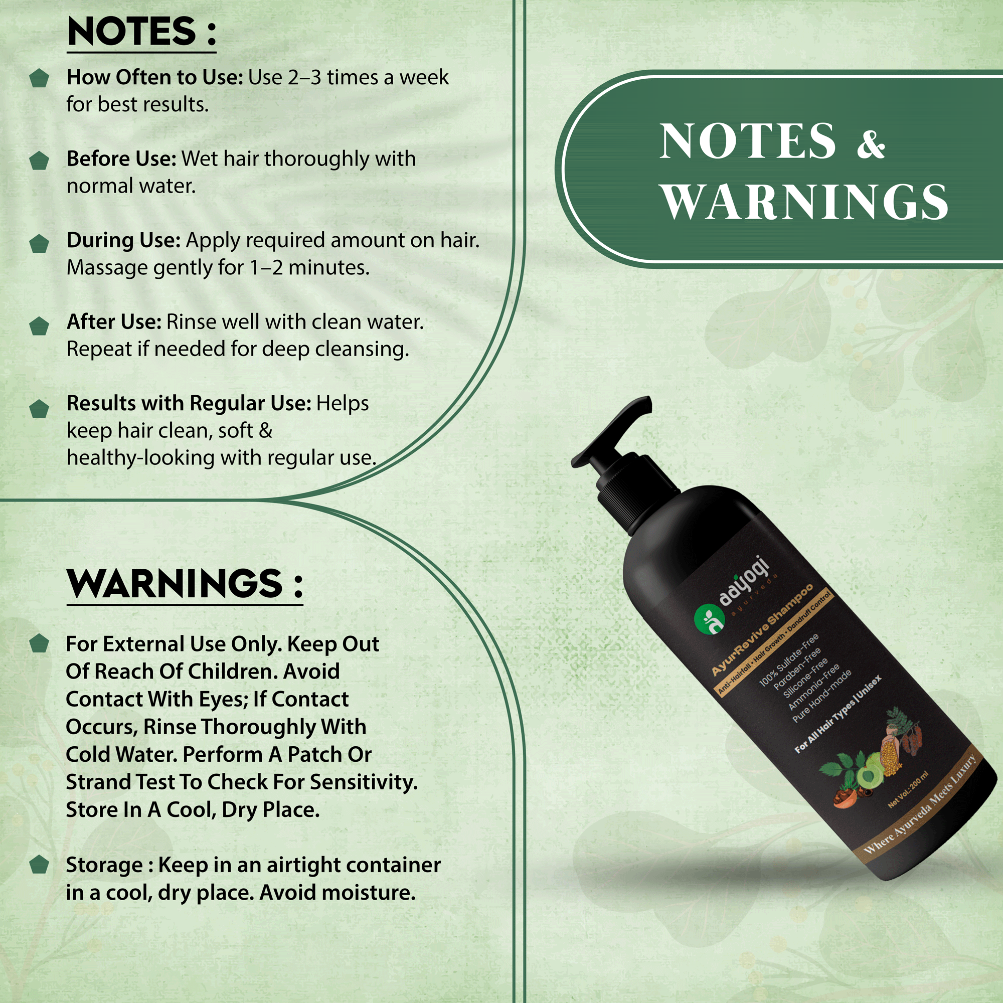 AyuRevive Herbal Shampoo for Hair Fall, Hair Growth & Dandruff Control – Natural & Sulphate-Free | Aayogi Ayurveda