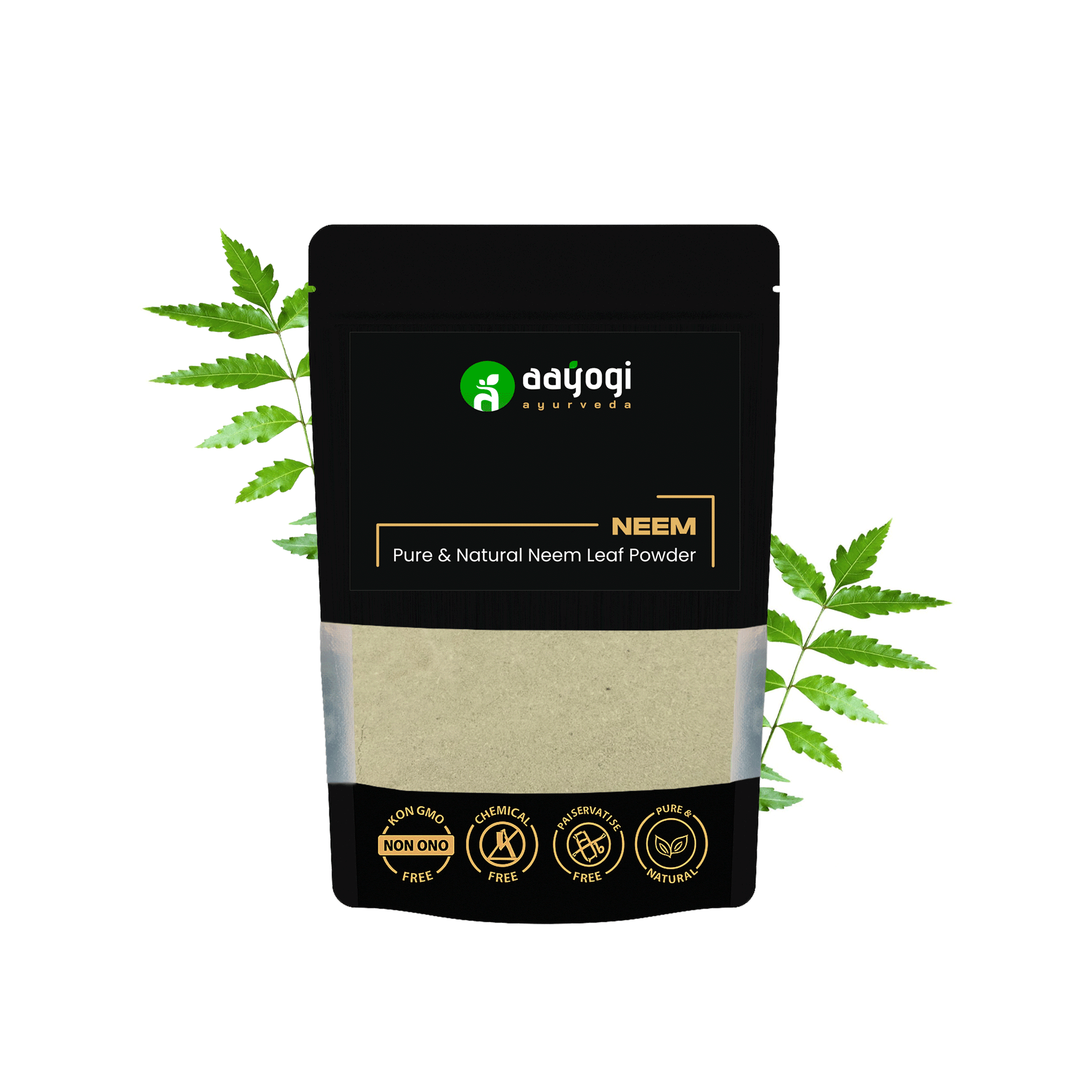 Aayogi Ayurveda Neem Skin and Scalp Repair Powder, natural remedy for acne and dandruff, 100 gm pack with neem leaves.