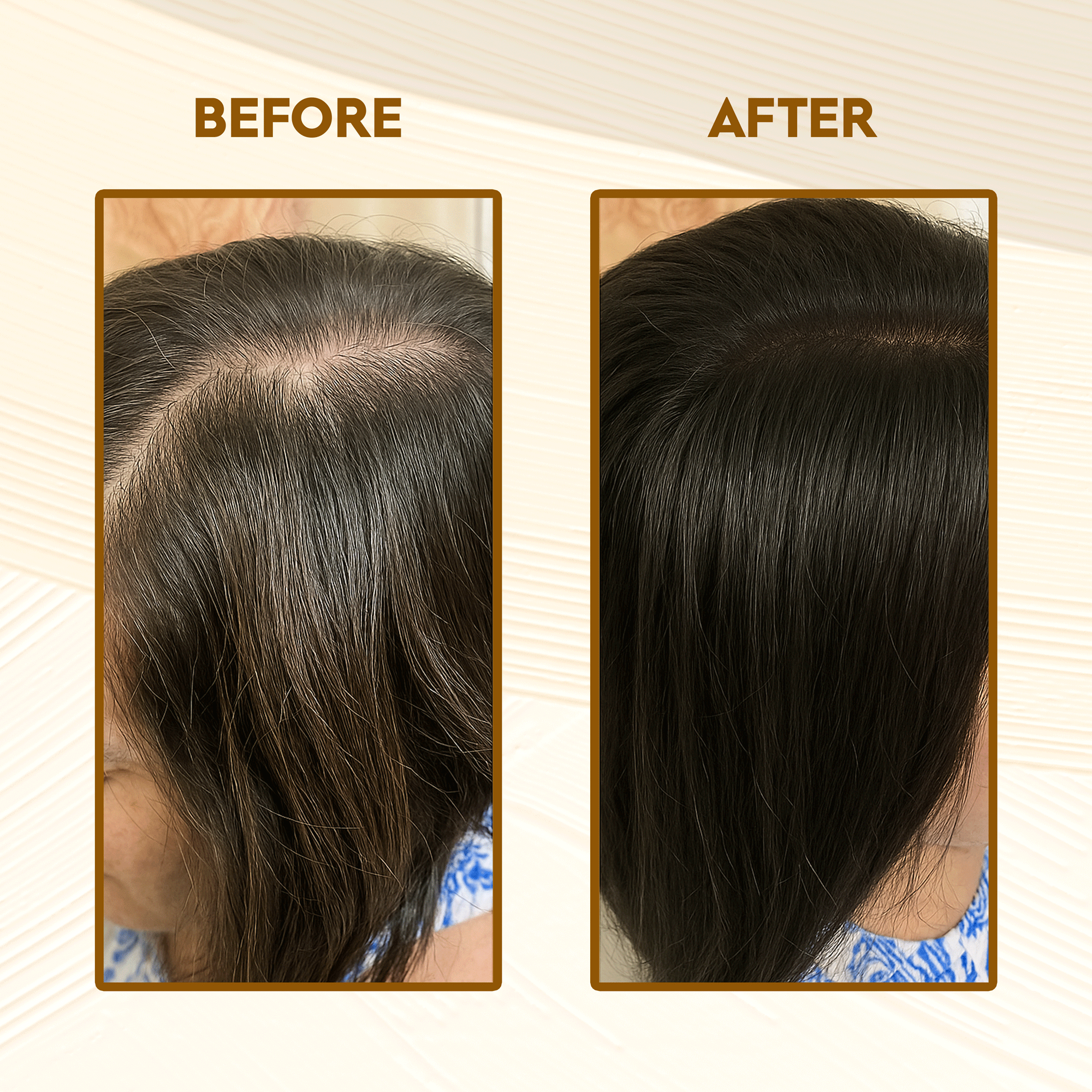 Before and after results using Amla Reetha Shikakai Hair Mix showing improved hair texture and growth.