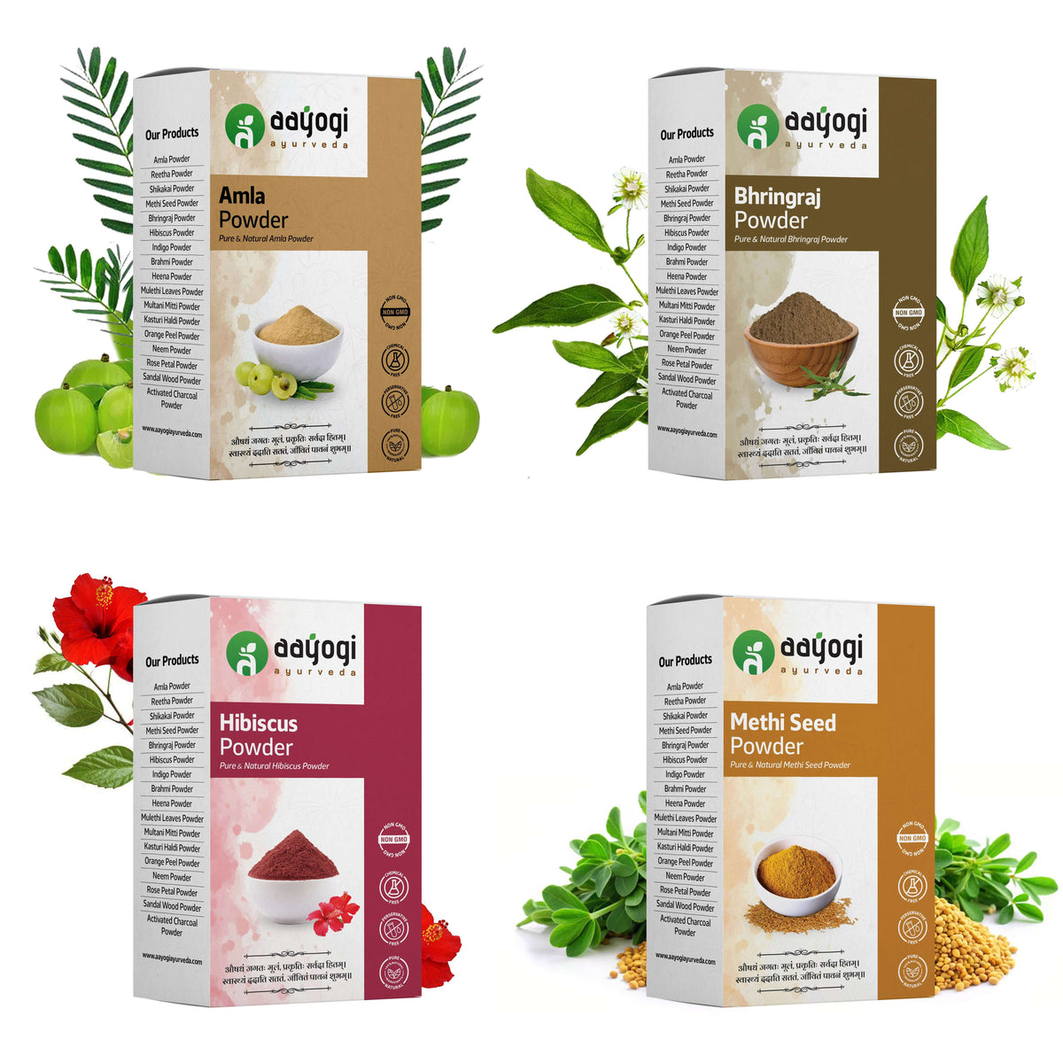 Aayogi Ayurveda Endless Repair hair treatment herbal powders featuring Amla, Bhringraj, Hibiscus, and Methi Seed for hair revival.