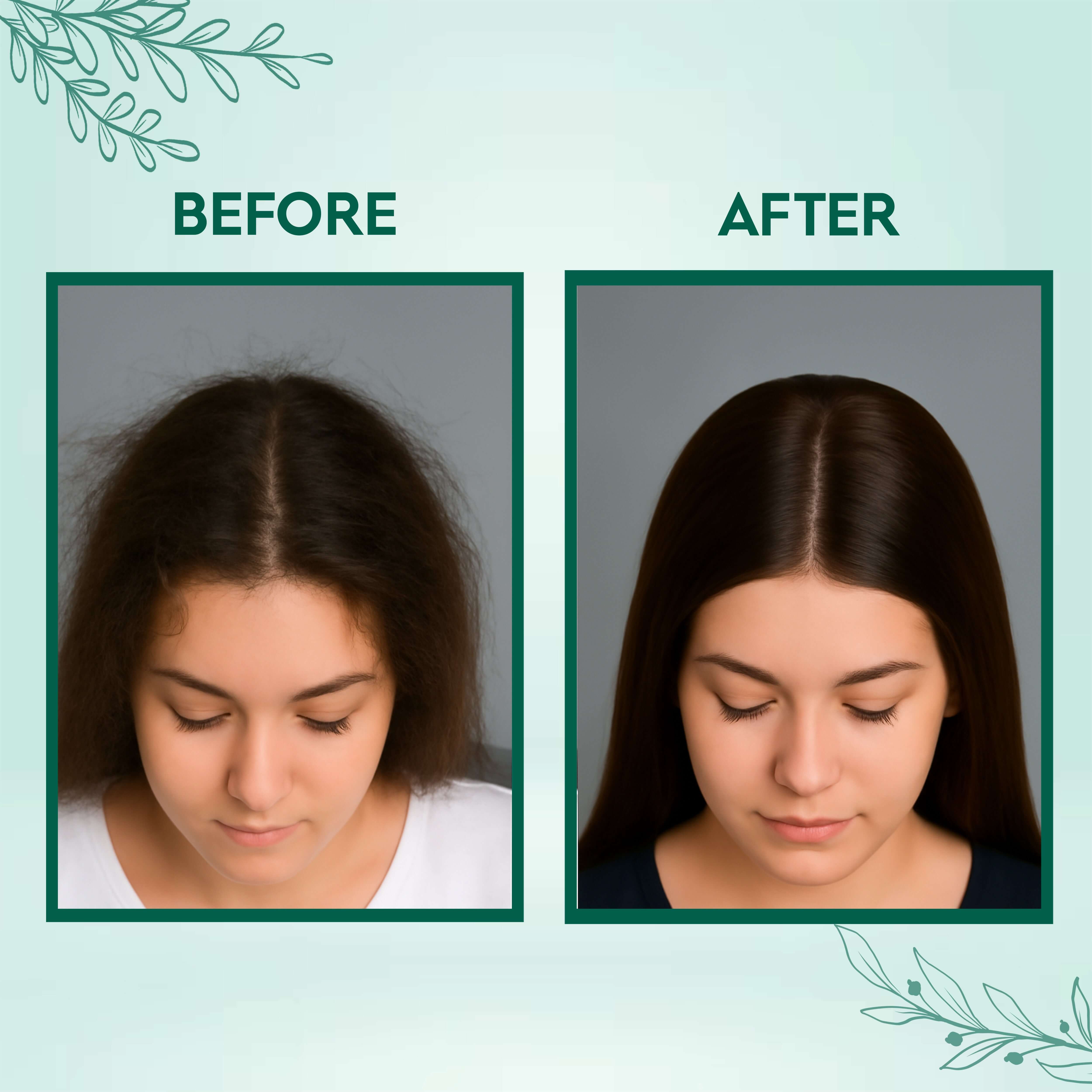 Before and after comparison of hair growth using Ayurvedic Brahmi Powder from Aayogi Ayurveda.