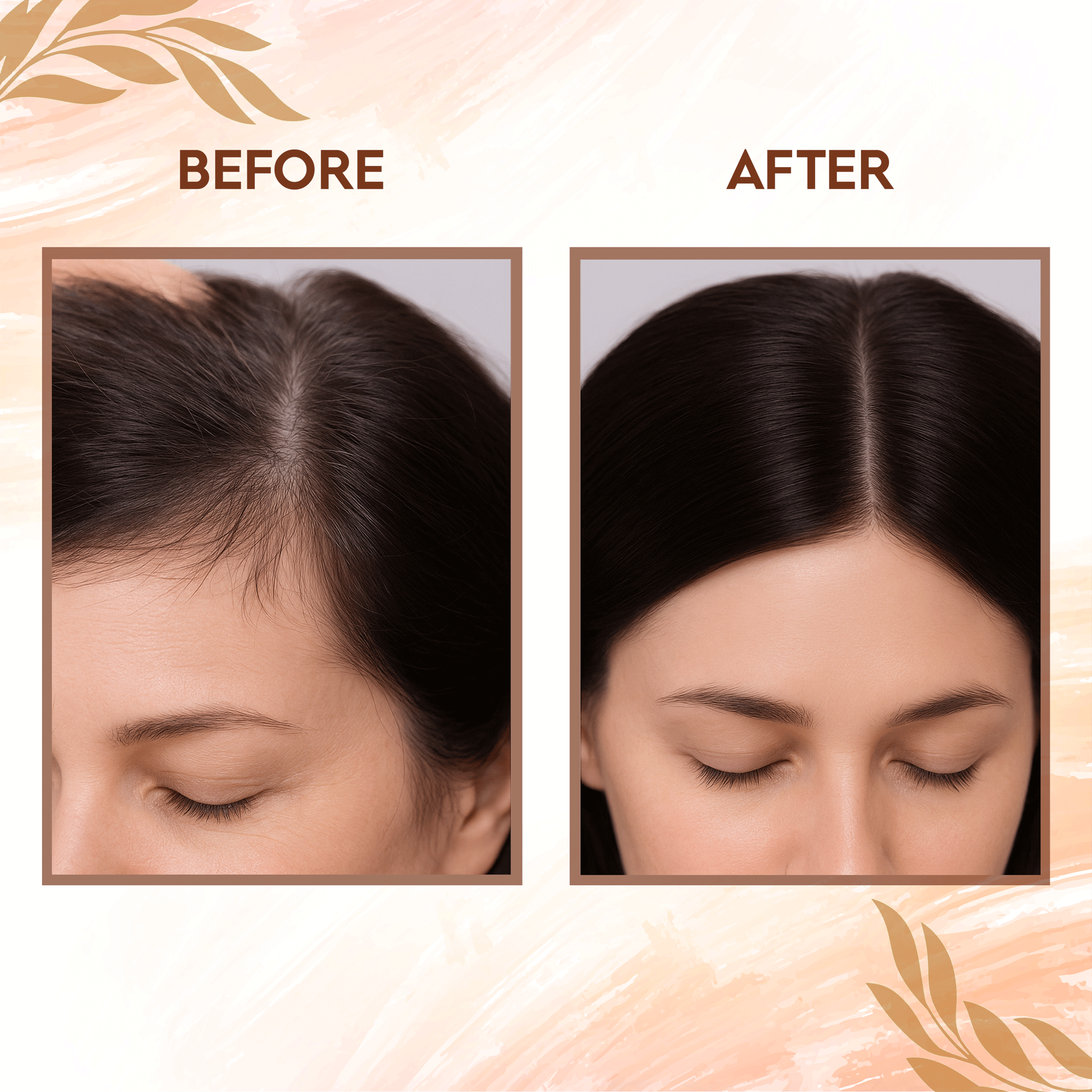 Before and after image of hair using Amla Reetha Shikakai Hair Revive Powder for growth and shine.