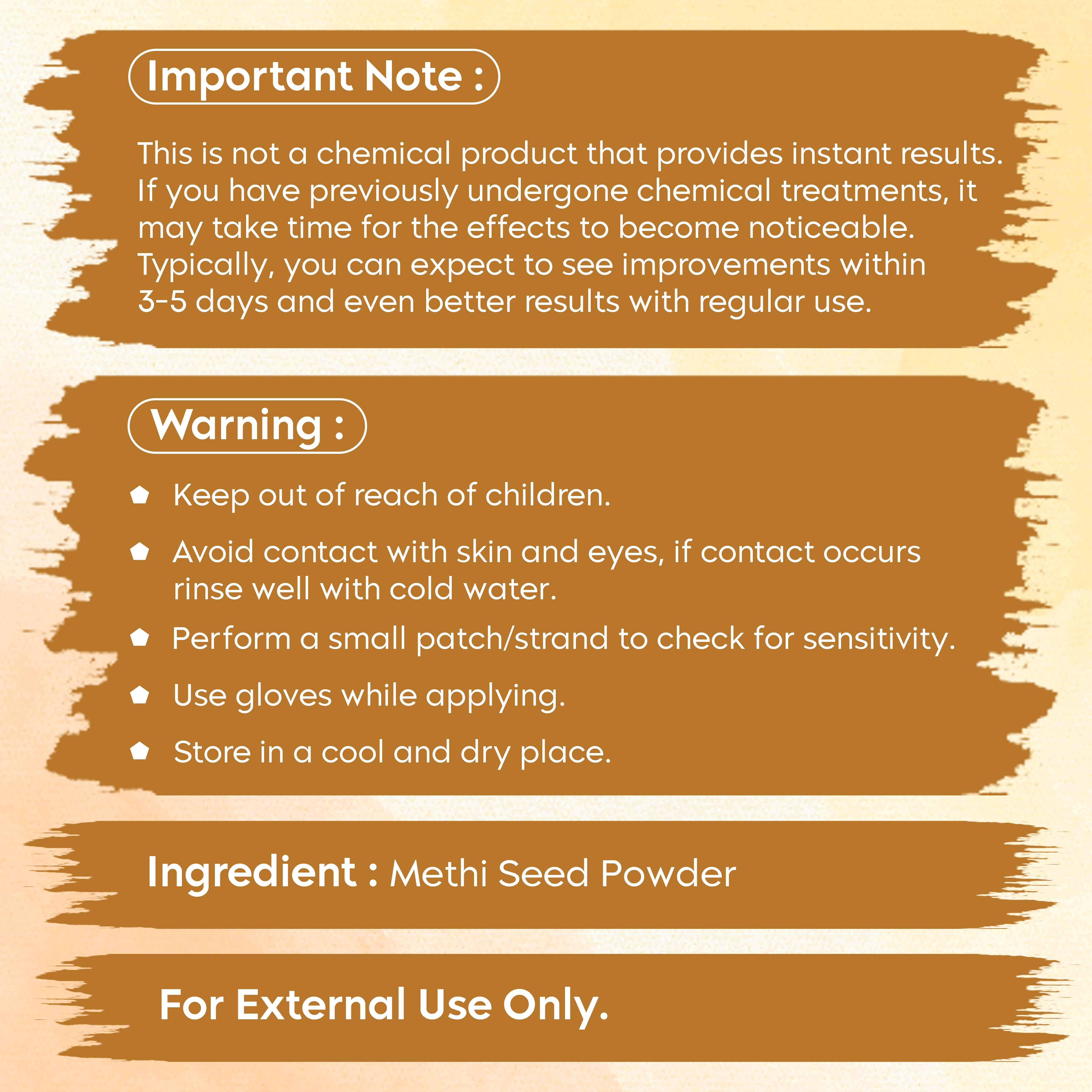 Natural Methi Seed Powder product safety and use instructions for hair care.