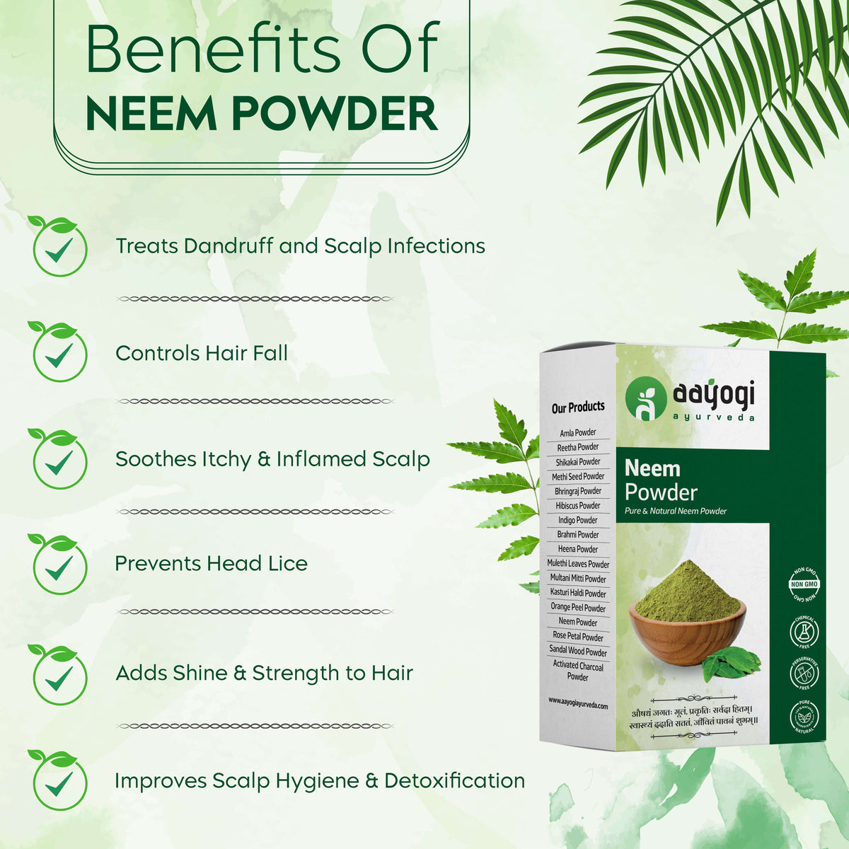 Neem Root Powder Amla Bhringraj Methi Brahmi Neem Hair Powder – Roots & Boots – Aayogi ...