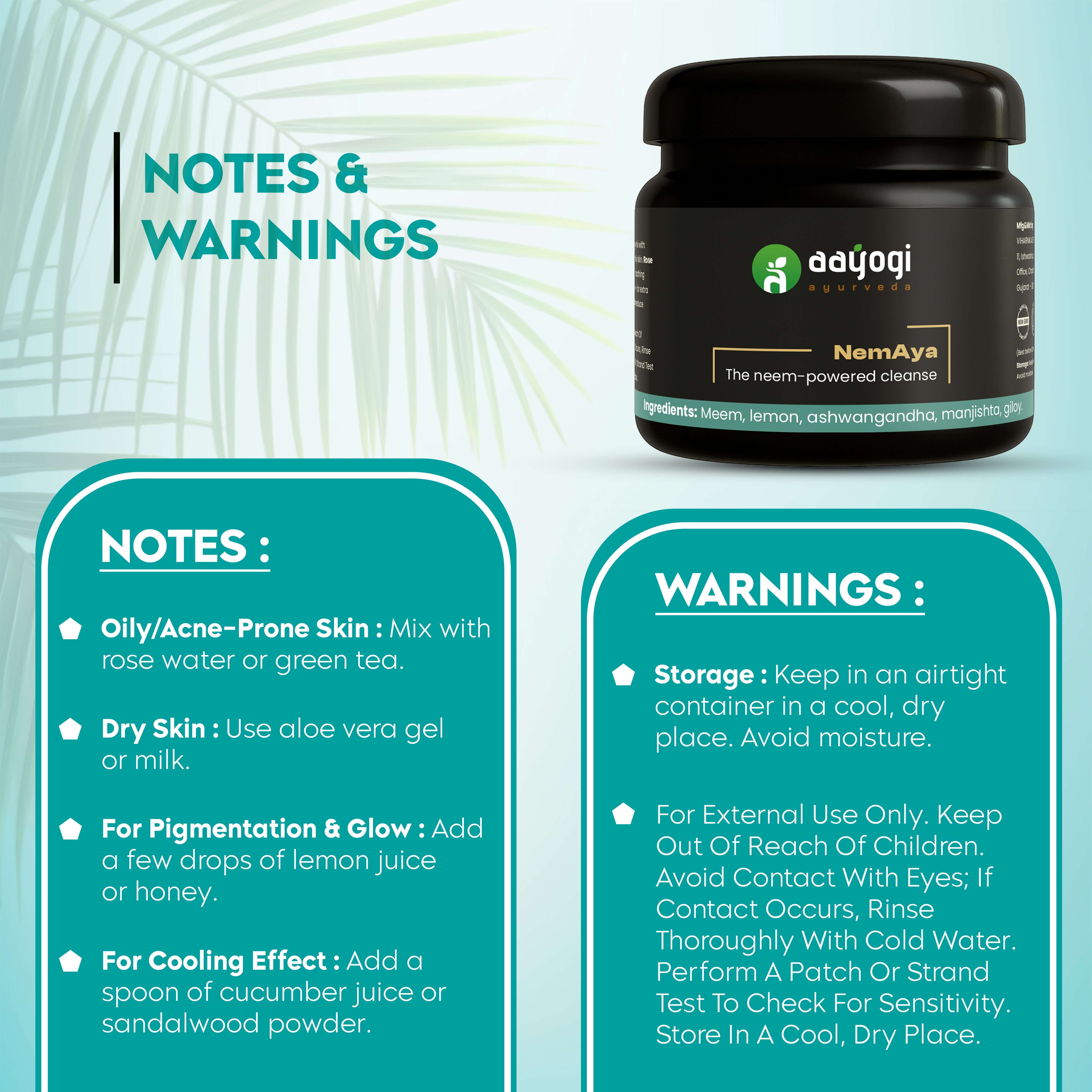 NemAya Acne Treatment Pack with Notes and Warnings by Aayogi Ayurveda