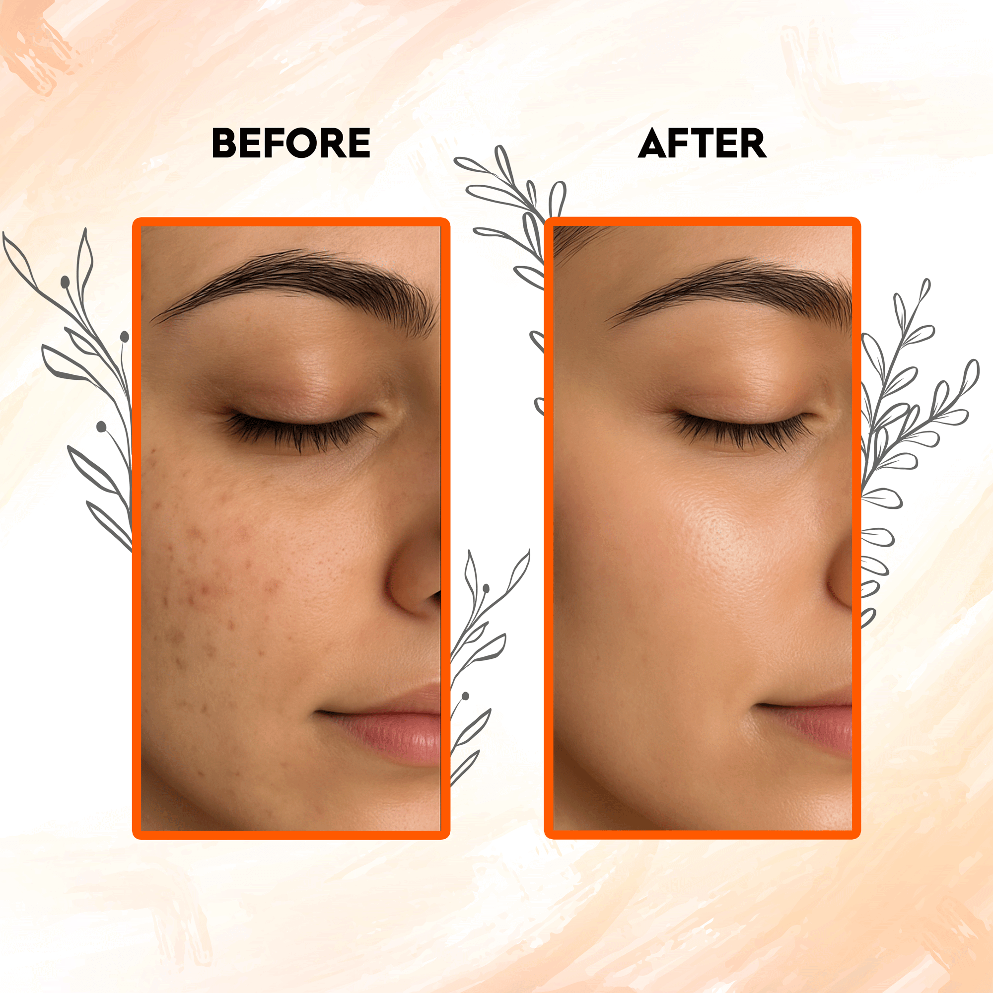 Before and after effect of Aayogi Ayurveda Glow Boost Orange Peel Powder on facial skin.