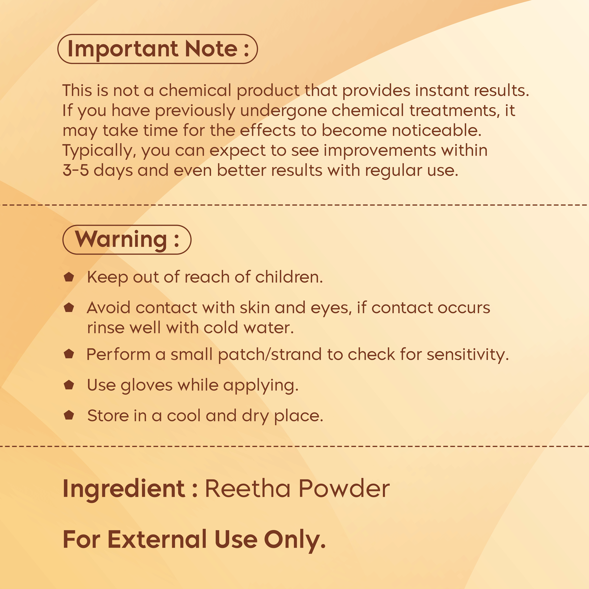 Reetha Herbal Hair Cleanser safety and ingredient information, emphasizing external use and proper precautions.