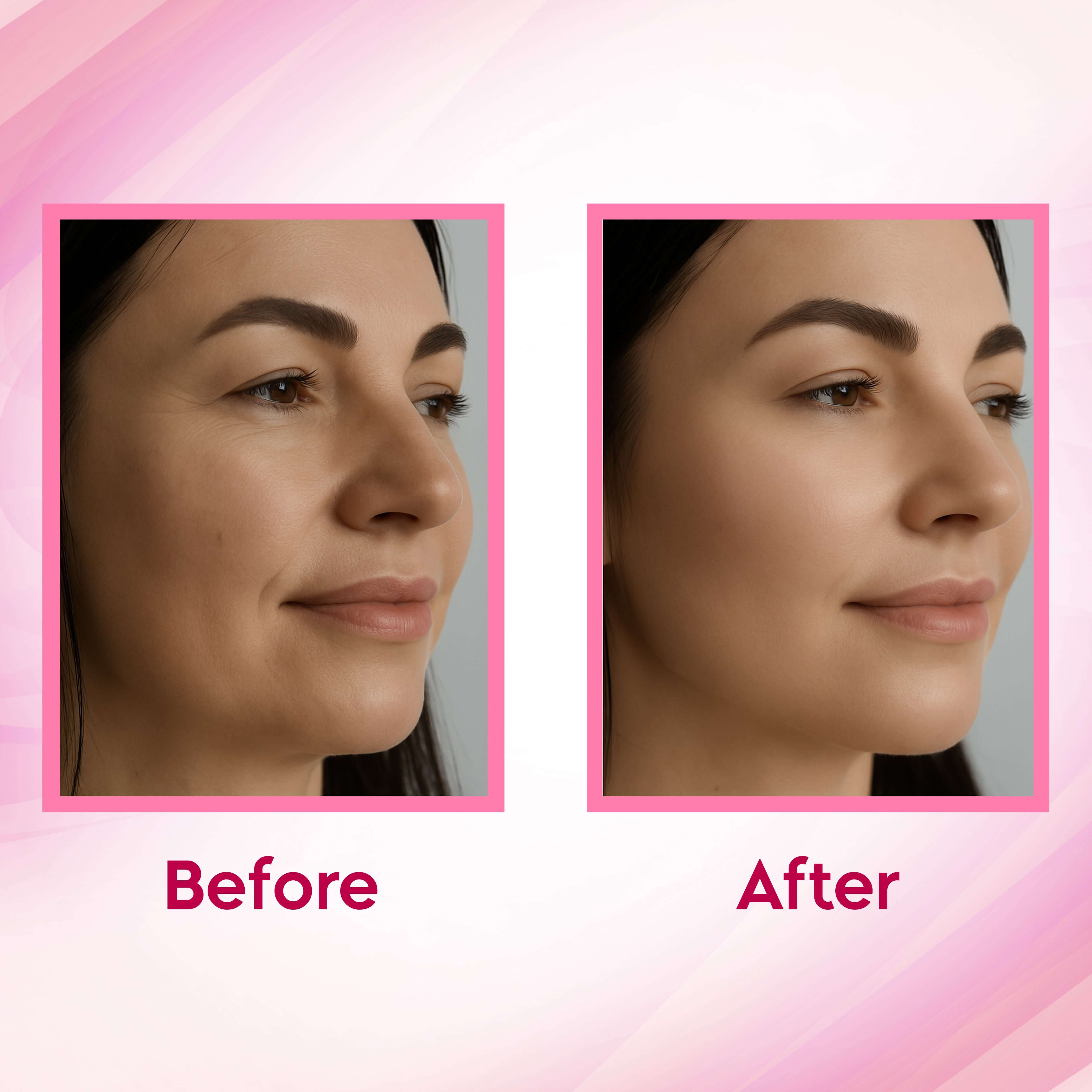 Before and after using rose and hibiscus powder for brighter, more youthful skin glow