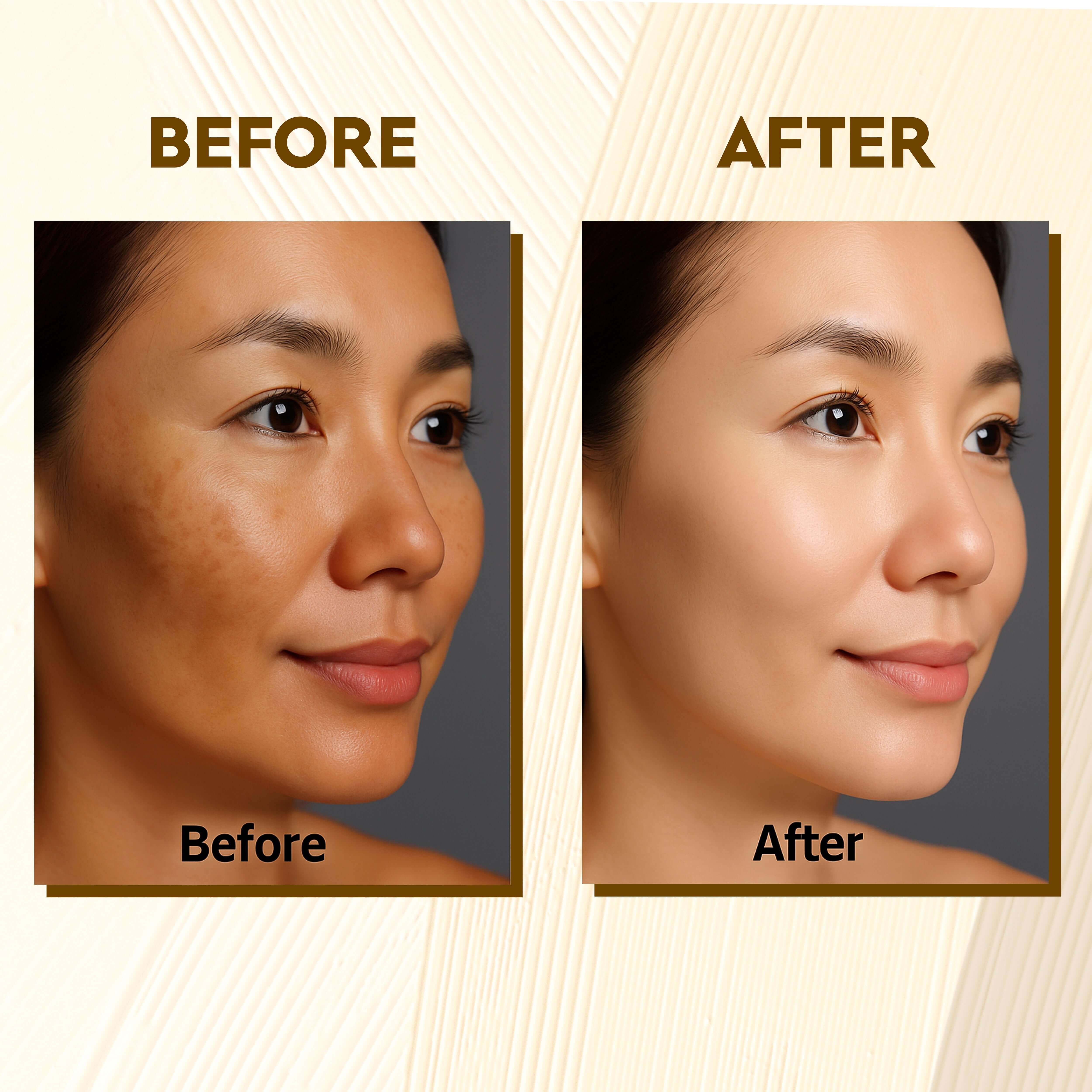 Before and after results using Sun Tan & Pigmentation Repair Pack featuring improved skin tone and reduced pigmentation.