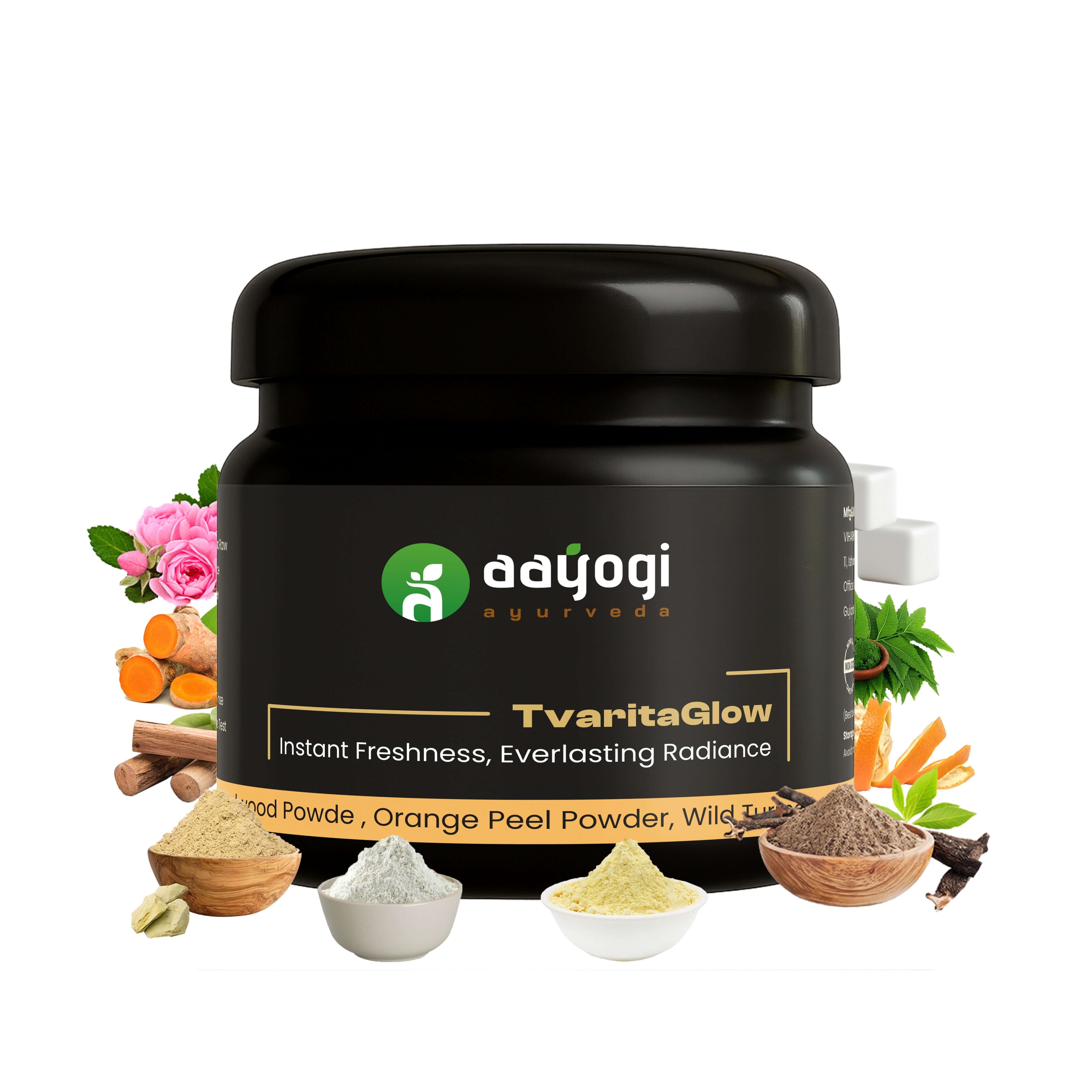 TvaritaGlow Herbal Ubtan by Aayogi Ayurveda with Natural Ingredients for Glowing Skin
